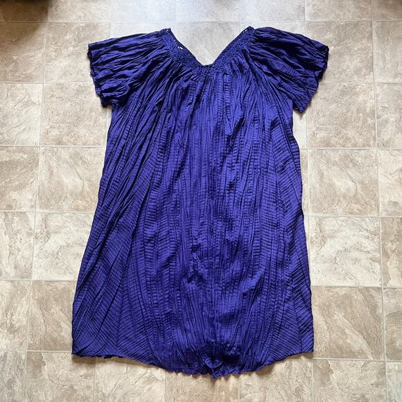 Vtg Bobbie Brooks Maxi Dress 3XL Purple Crochet Crinkle Whimsigoth Witchy Artsy - Picture 9 of 9